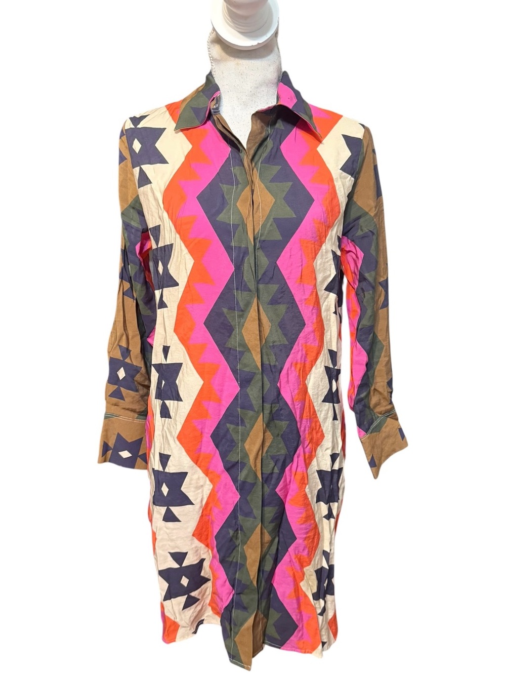 VILAGALLO rene dress in navajo print button shirt dress 38